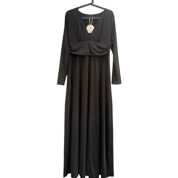ANRABESS Black Long Sleeve Deep V Neck Maxi Dress Large - Picture 3 of 7